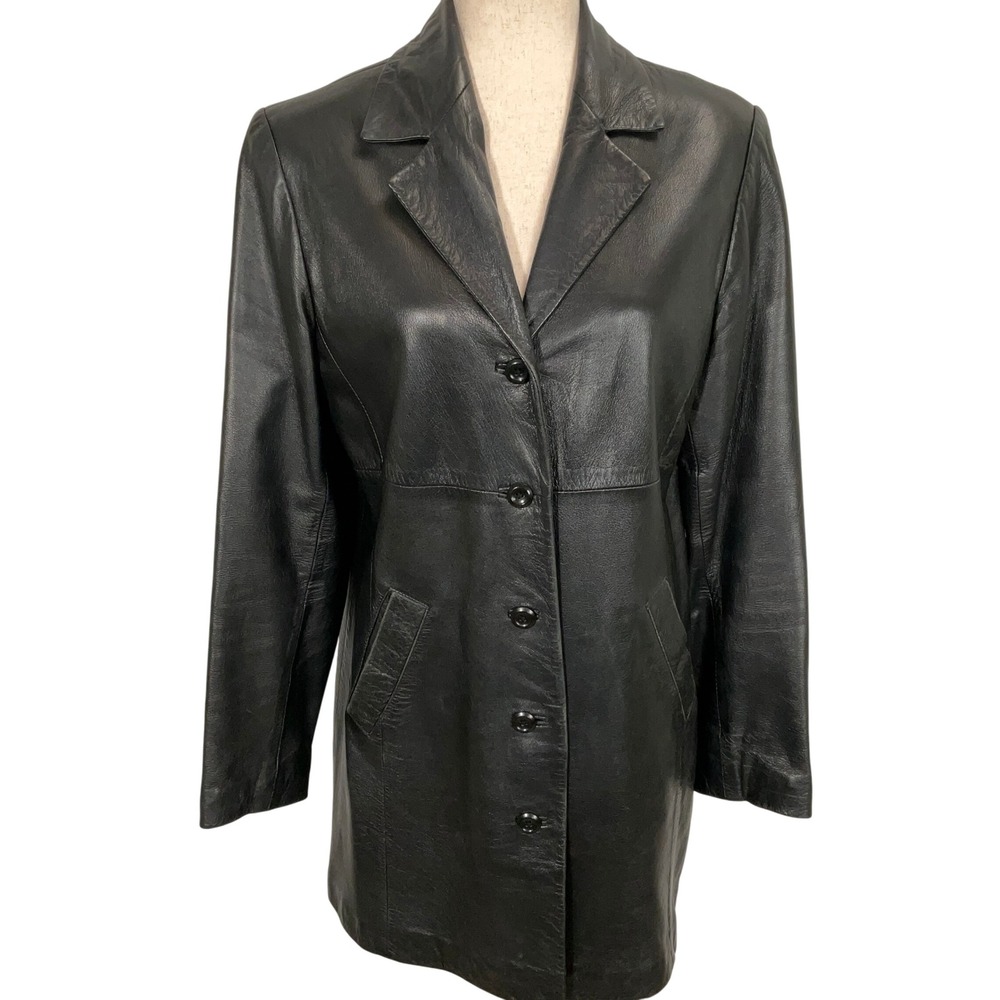 Croft & Barrow Coat Women Small Black Lambskin Leather Mid Length Classic Jacket